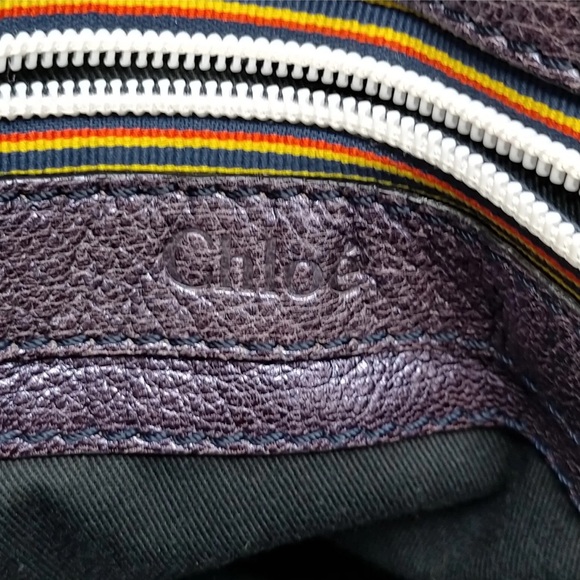 RARE Iridescent CHLOE PURPLE Tote Shoulder Bag LEATHER Large FABULOUS STUDS - Picture 5 of 10